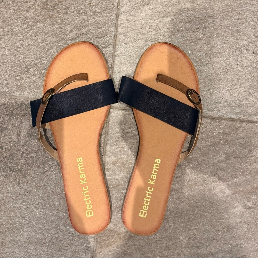 3/$30 - Electric Karma Navy and Tan Casual Sandals
